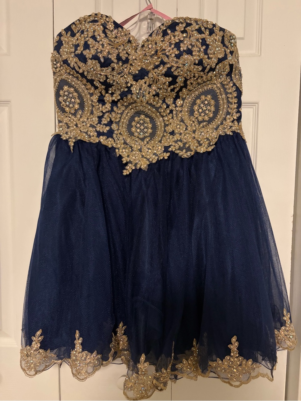 💙 Blush Navy Gold Beaded Corset Prom Hoco Dress Ladies Size 16 High Quality - Picture 4 of 12
